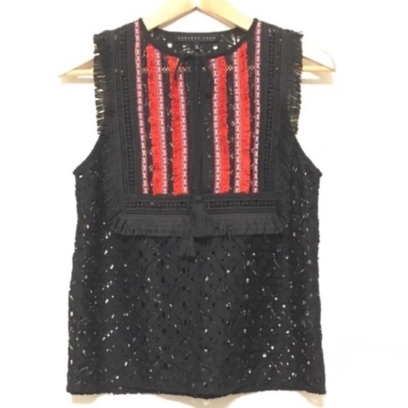 Revolve Endless Rose Black Red Boho Lace Fringe Embroidered Tank Top Festive M - Picture 2 of 7